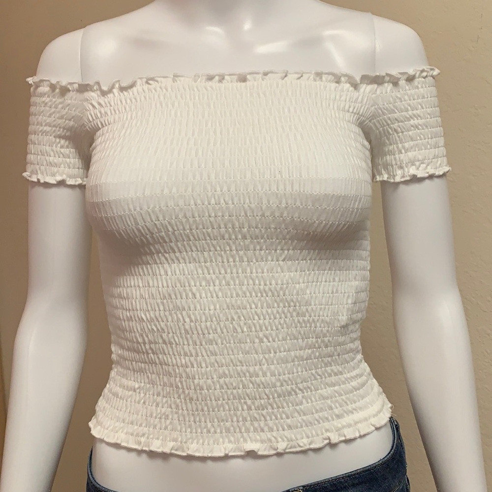 Hollister Pure White Off-Shoulder Crop Top